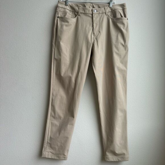 Lululemon ABC Pant Slim *Warpstreme 30” Tan Linen Casual Work Size 34 Rip Tag